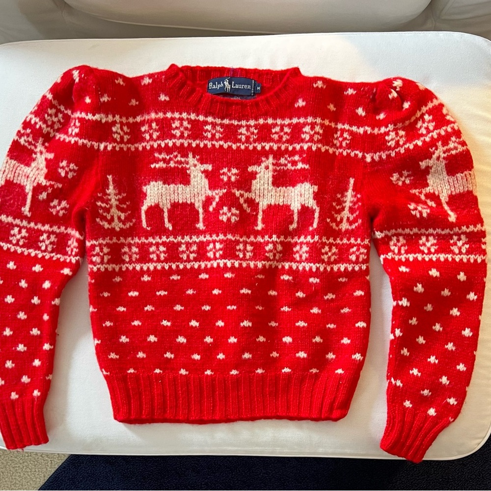 Ralph Lauren Vintage Hand Knit Red Reindeer Sweater